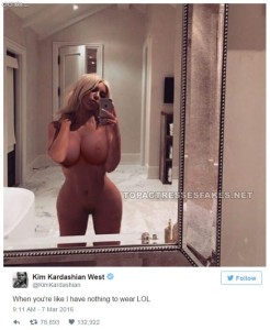 Kim Kardashian Naked Selfie Posted On Twitter Showing Big Tits Real