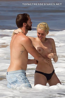 Topless Miley Cyrus Showing Small Tits In Beach Real